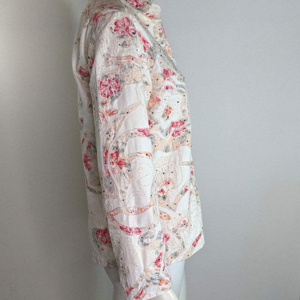 Chicos Patchwork Embroidered Jacket Floral Beaded - image 7
